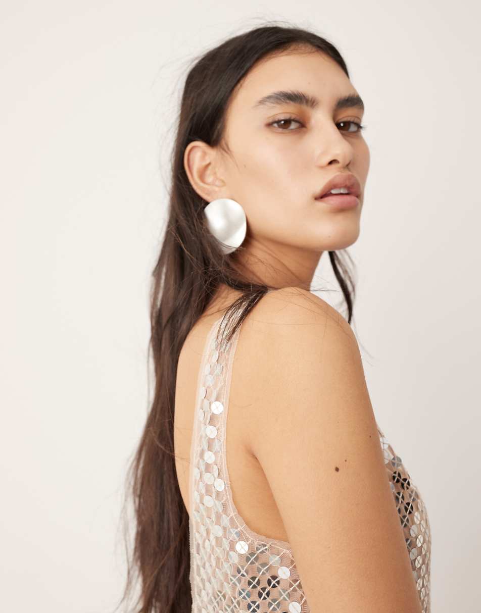ASOS EDITION sheer disc sequin maxi raw edge tank dress in silver