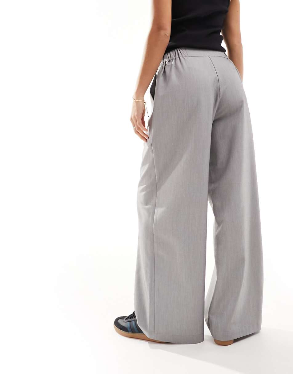 ASOS DESIGN Petite tailored wide leg dad pants in gray