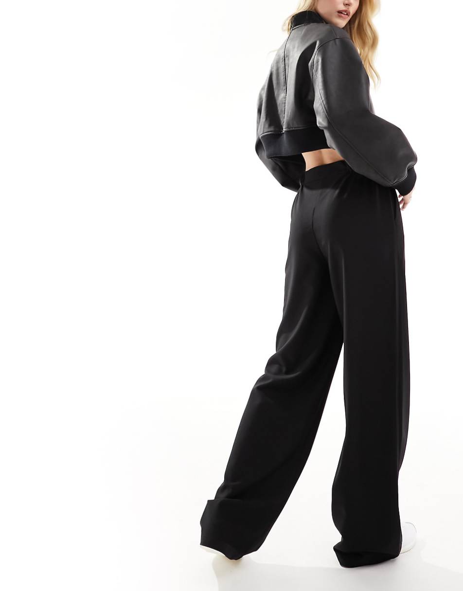 ASOS DESIGN Tall wide leg tailored dad pant in black