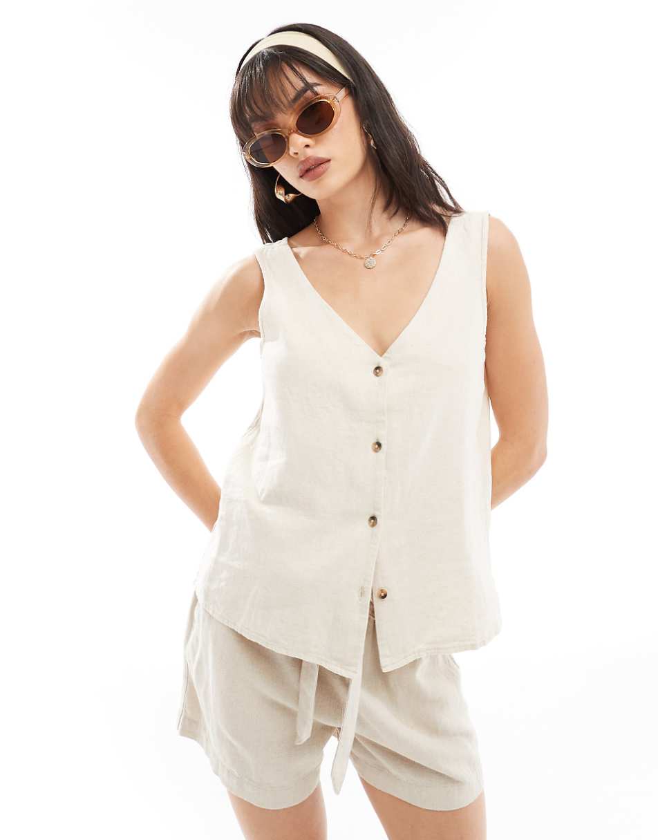 JDY linen mix vest in oatmeal - part of a set
