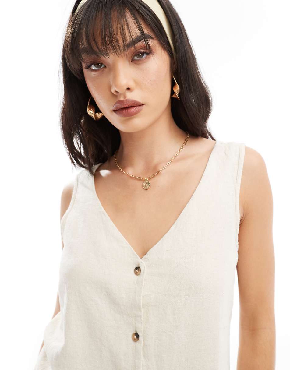 JDY linen mix vest in oatmeal - part of a set