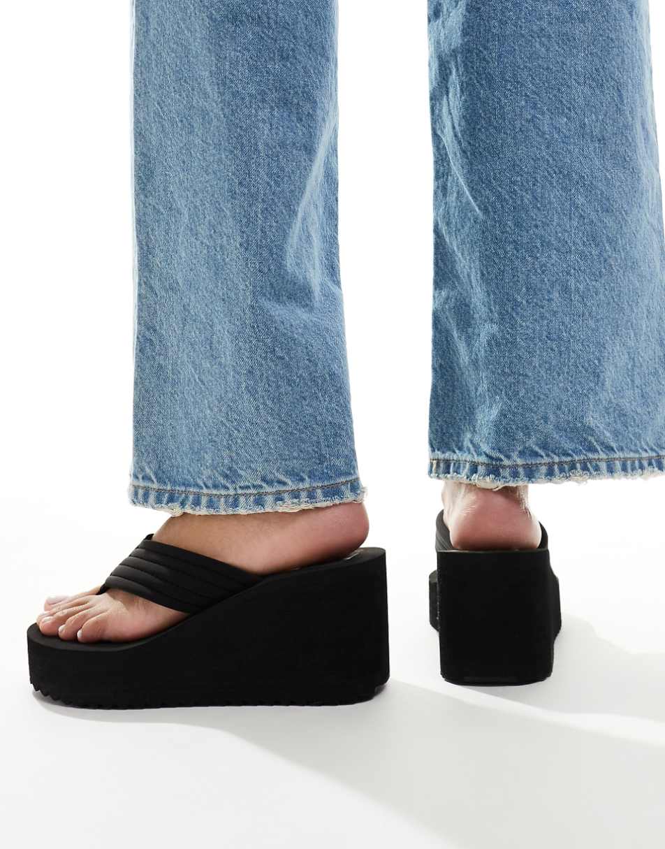 ASOS DESIGN Twister toe thong wedge sandals in black
