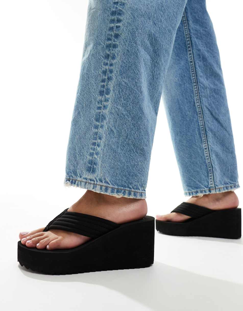 ASOS DESIGN Twister toe thong wedge sandals in black