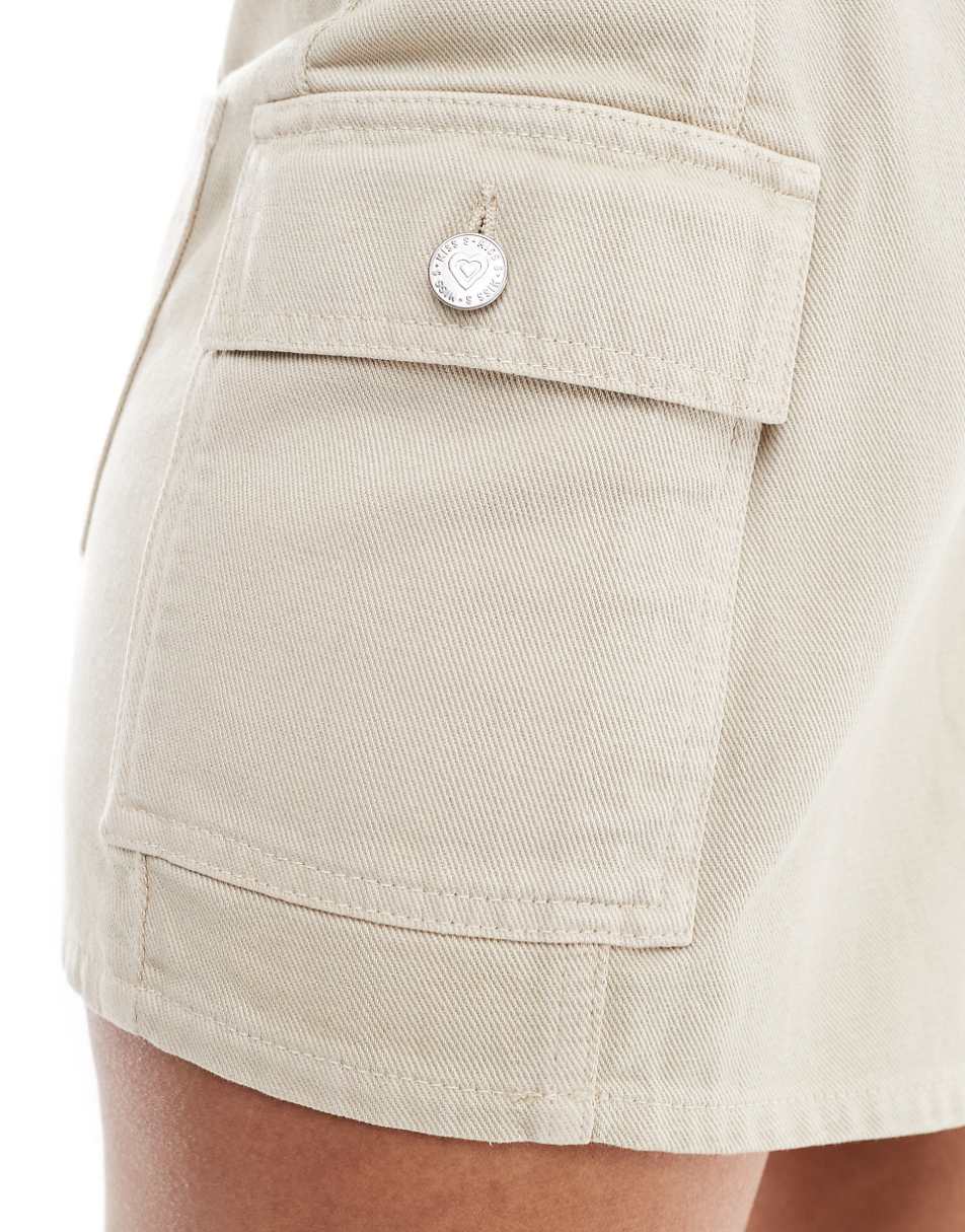Miss Selfridge wrap over denim skort in stone