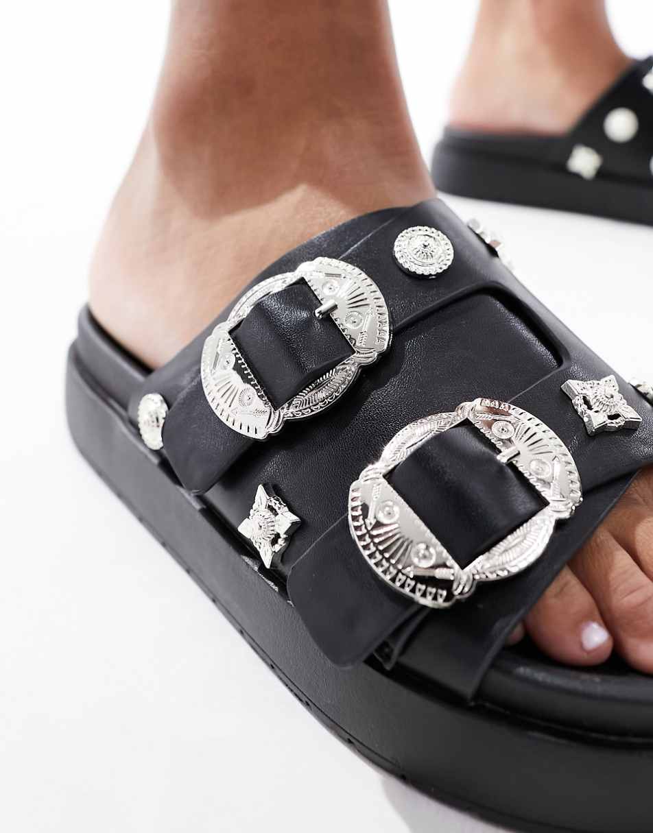 Azalea Wang Chivonne western hardware sandals in black