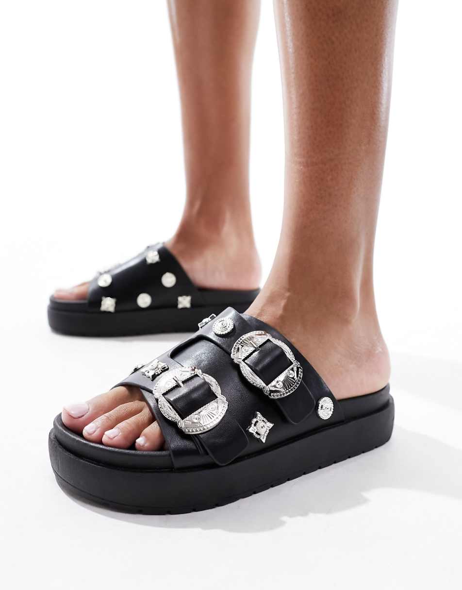 Azalea Wang Chivonne western hardware sandals in black
