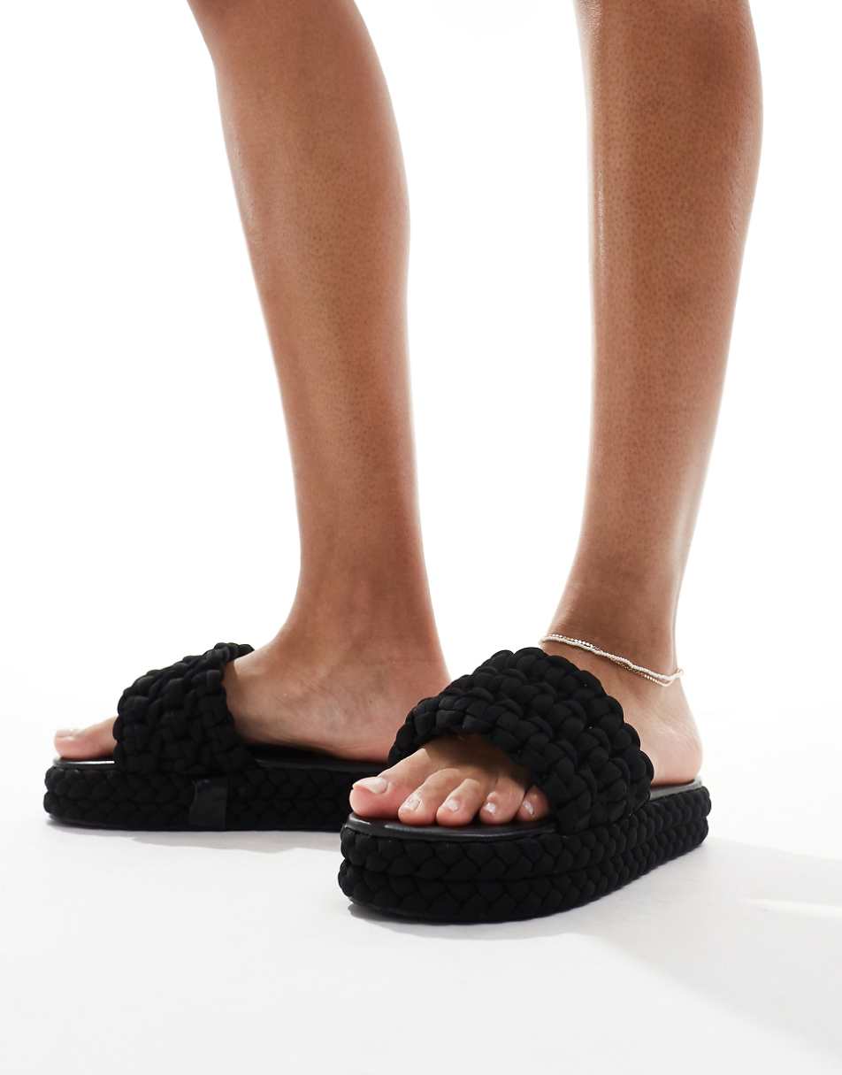 Public Desire Hattie woven flat slides in black