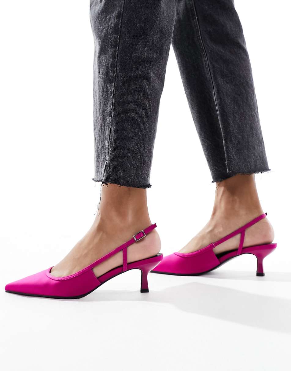 ASOS DESIGN Strut slingback kitten heeled shoes in raspberry