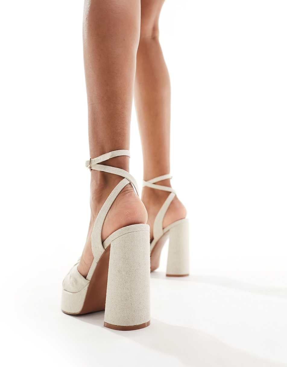 ASOS DESIGN Nikita knotted platform block heel sandals in natural fabrication