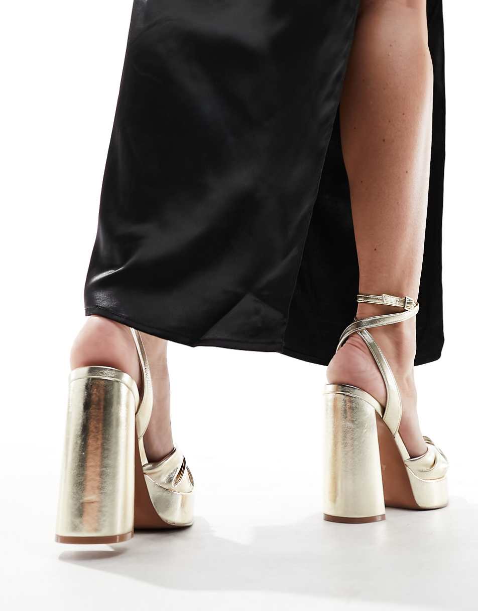 ASOS DESIGN Nikita knotted platform block heel sandals in gold