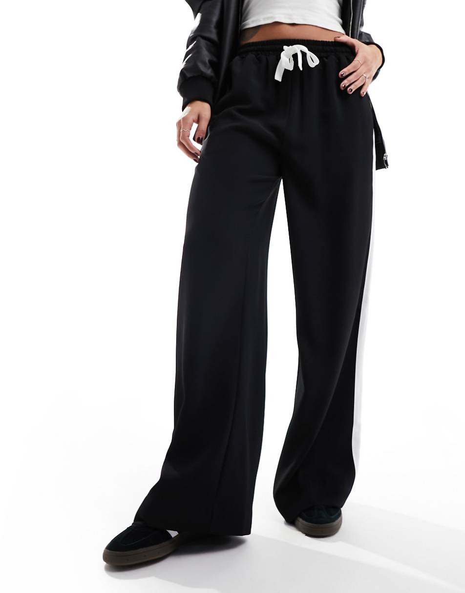 ASOS DESIGN pull on pants with contrast panel in black