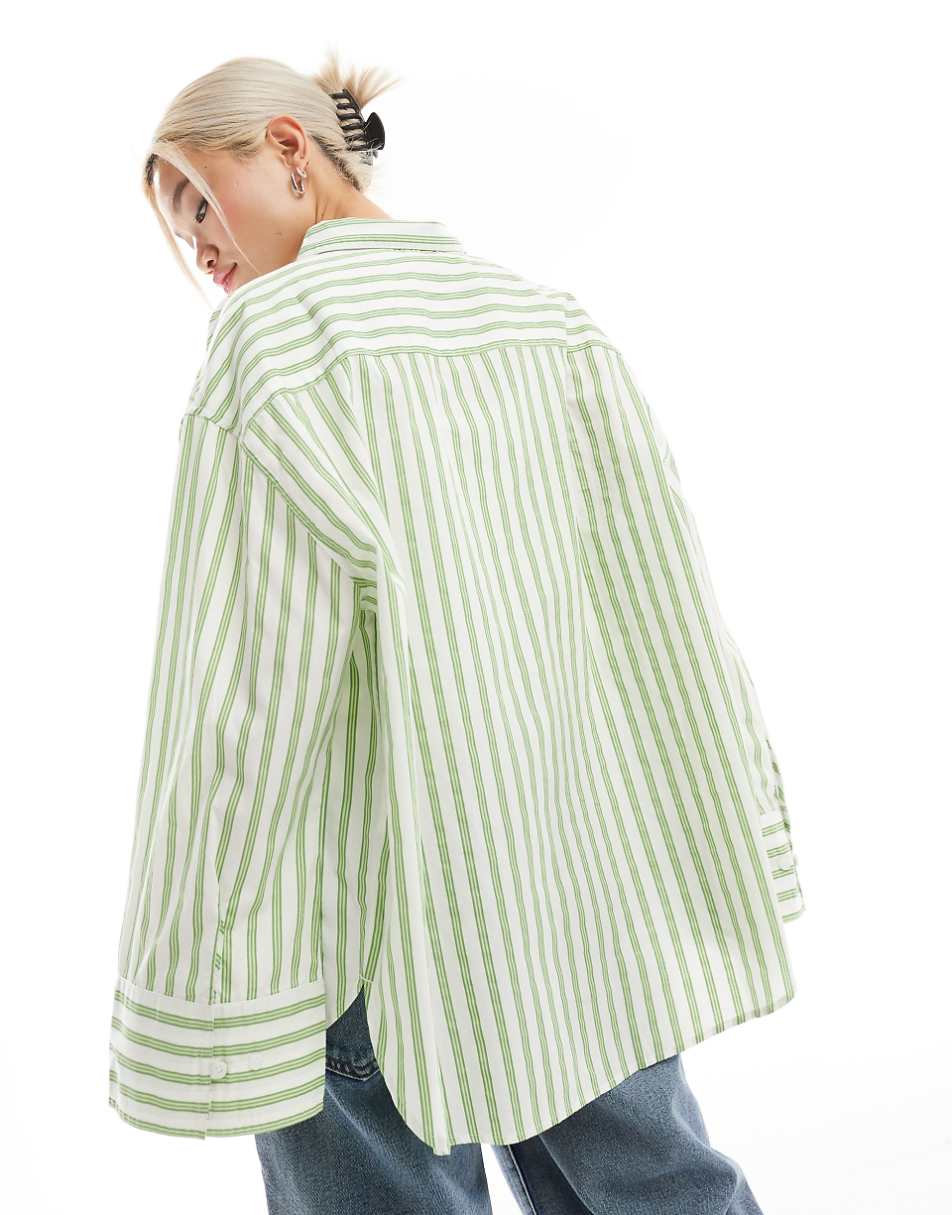 COLLUSION poplin oversized shirt in green stripe