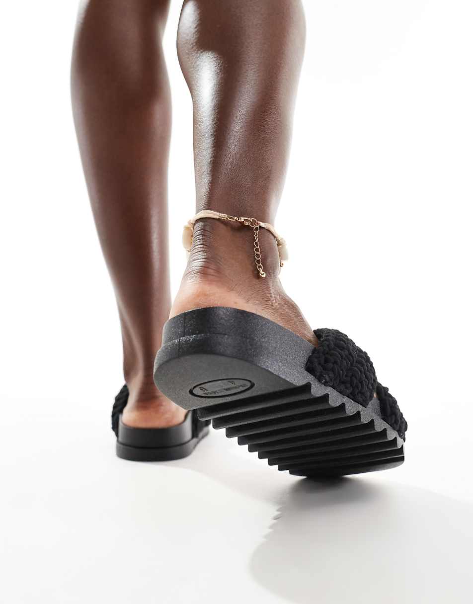 Glamorous cross strap crochet slides in black