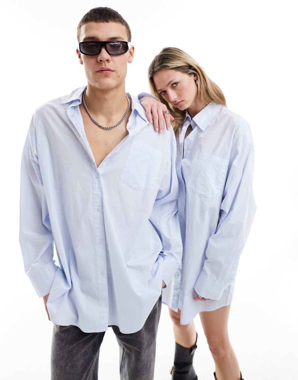 COLLUSION Unisex oversized cotton shirt in washed blue