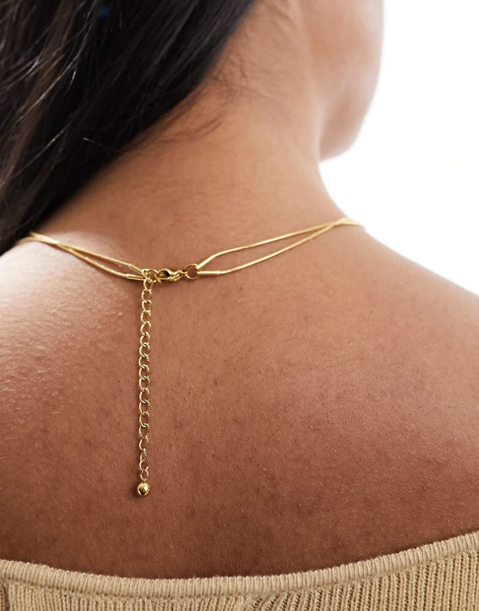 ASOS DESIGN waterproof stainless steel multirow necklace in fine snake chain in gold tone
