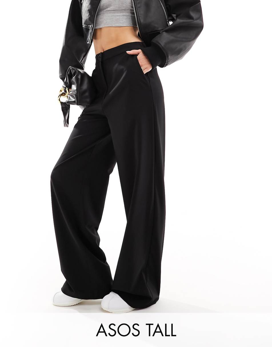 ASOS DESIGN Tall wide leg tailored dad pant in black
