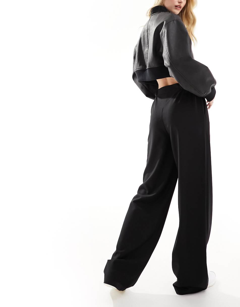 ASOS DESIGN Tall wide leg tailored dad pant in black