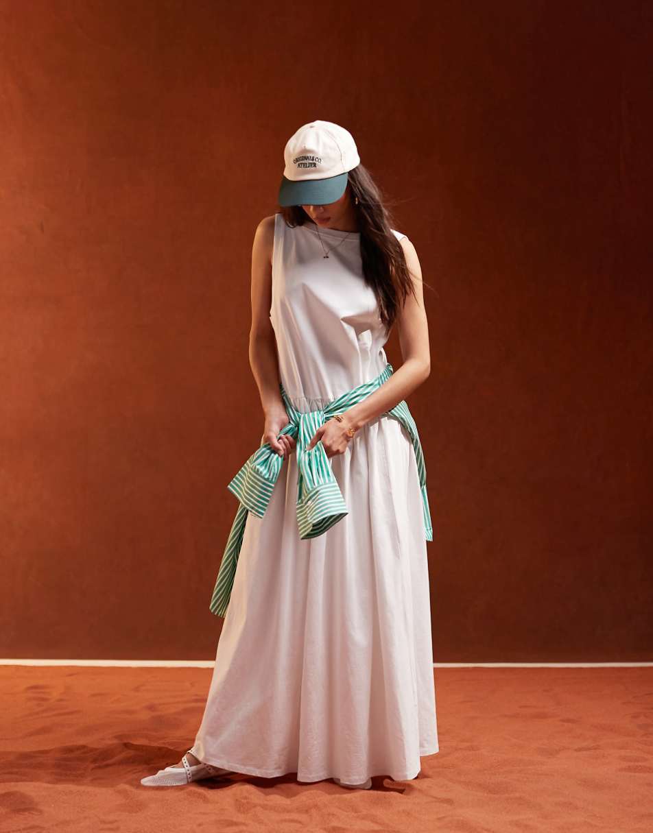 ASOS DESIGN sleeveless smock maxi dress with low back and pockets in bright white