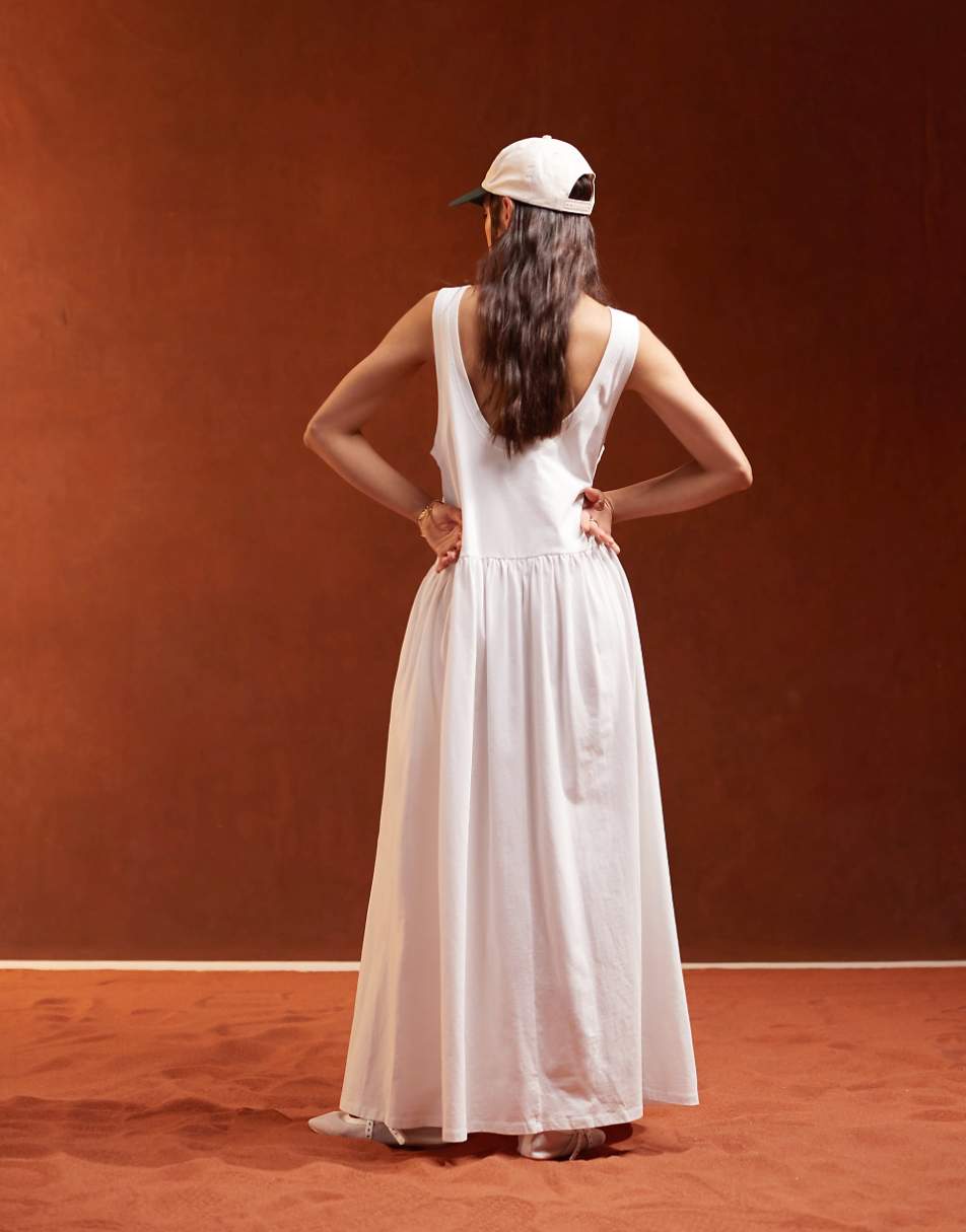 ASOS DESIGN sleeveless smock maxi dress with low back and pockets in bright white
