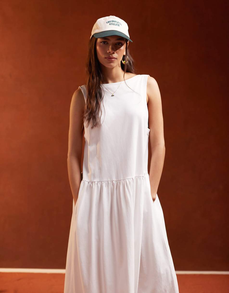 ASOS DESIGN sleeveless smock maxi dress with low back and pockets in bright white