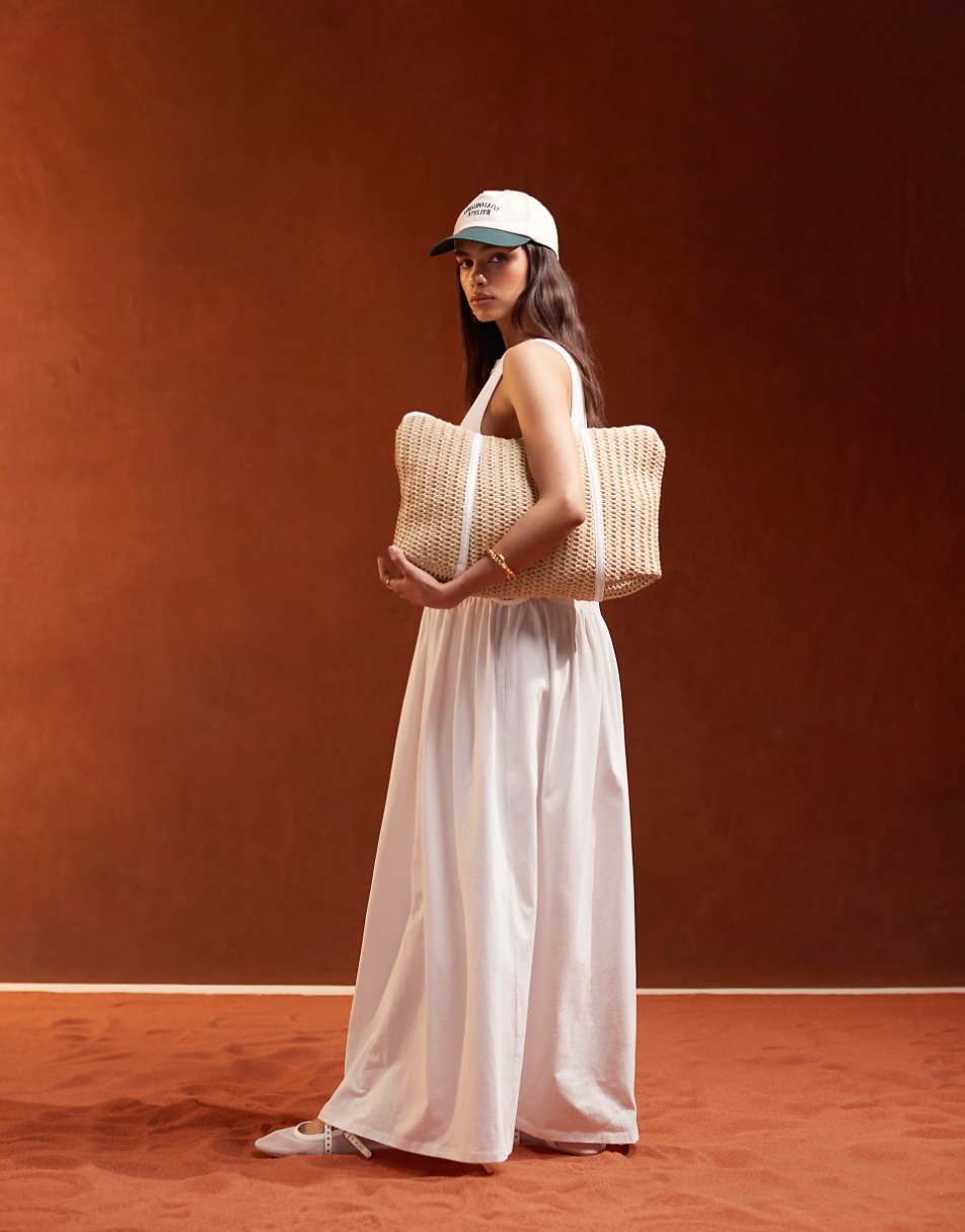 ASOS DESIGN sleeveless smock maxi dress with low back and pockets in bright white