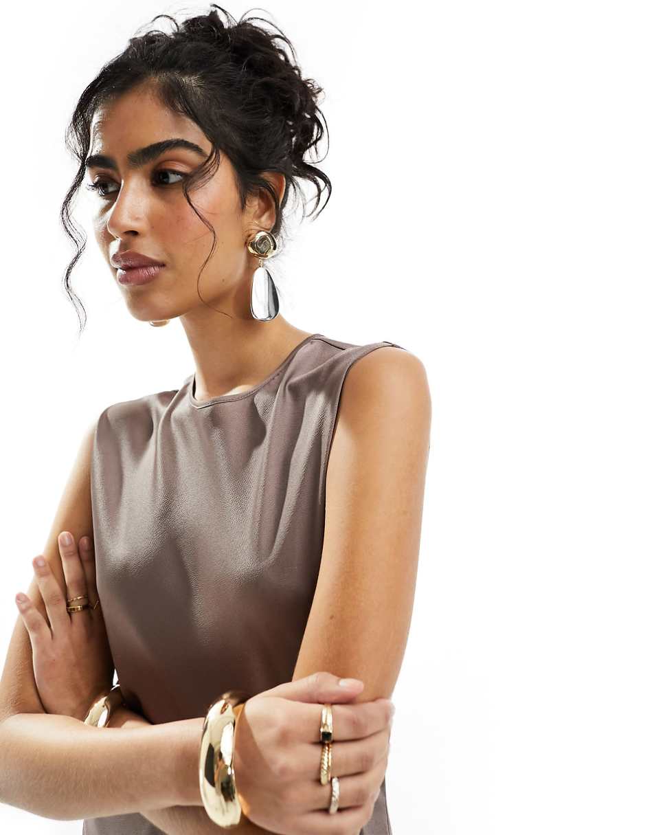 ASOS DESIGN satin midi dress in mocha