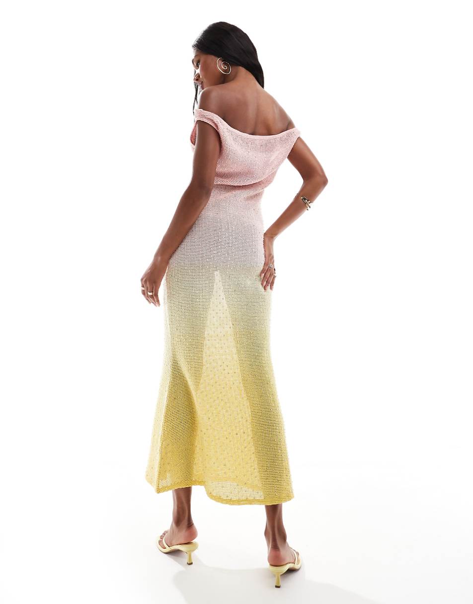 ASOS DESIGN ultimate embellished crochet maxi dress in pink and lemon ombre