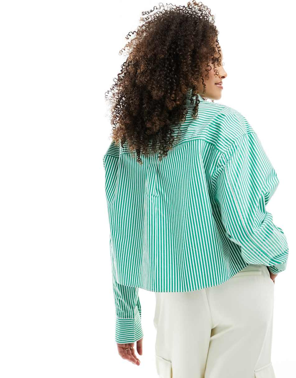 French Connection Alissa cropped shirt in green and cream stripes