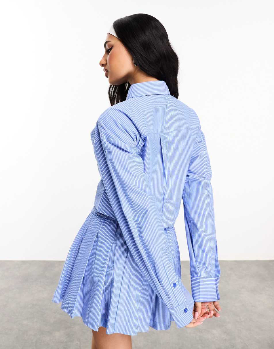 ASOS WEEKEND COLLECTIVE cropped shirt with woven label in blue stripe - part of a set