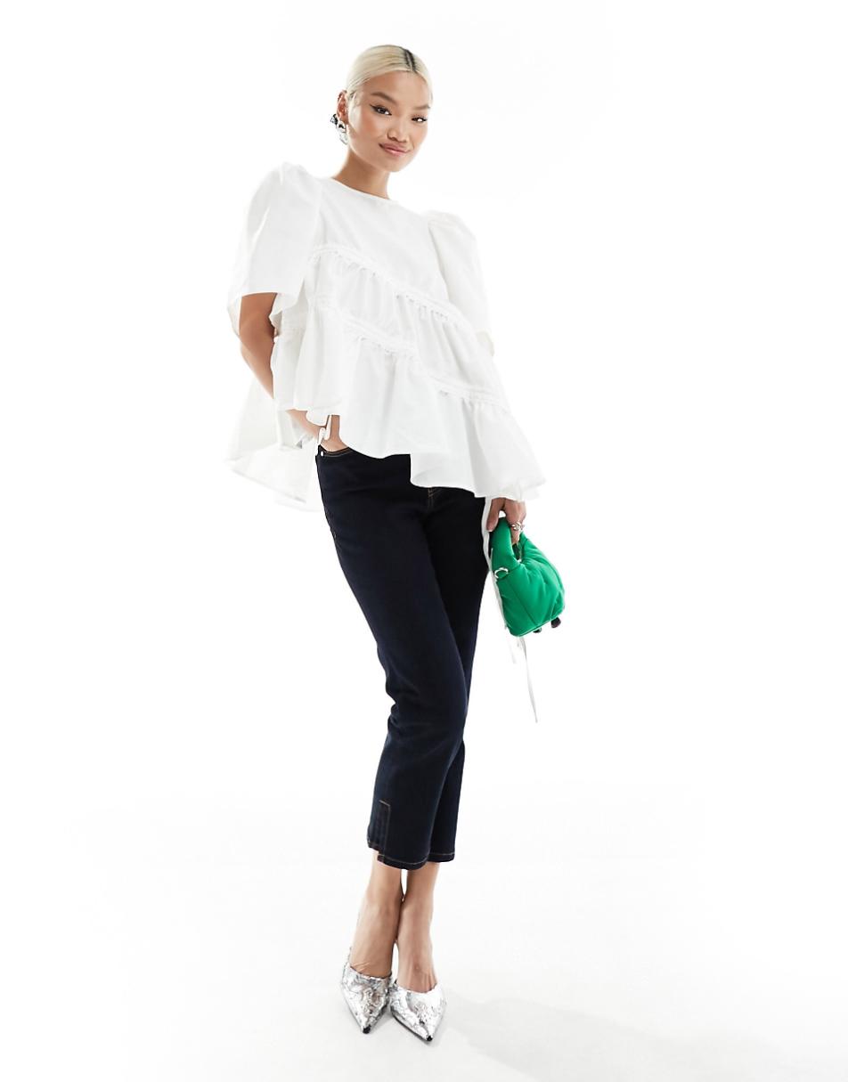 Ghospell asymmetric ruched top in white