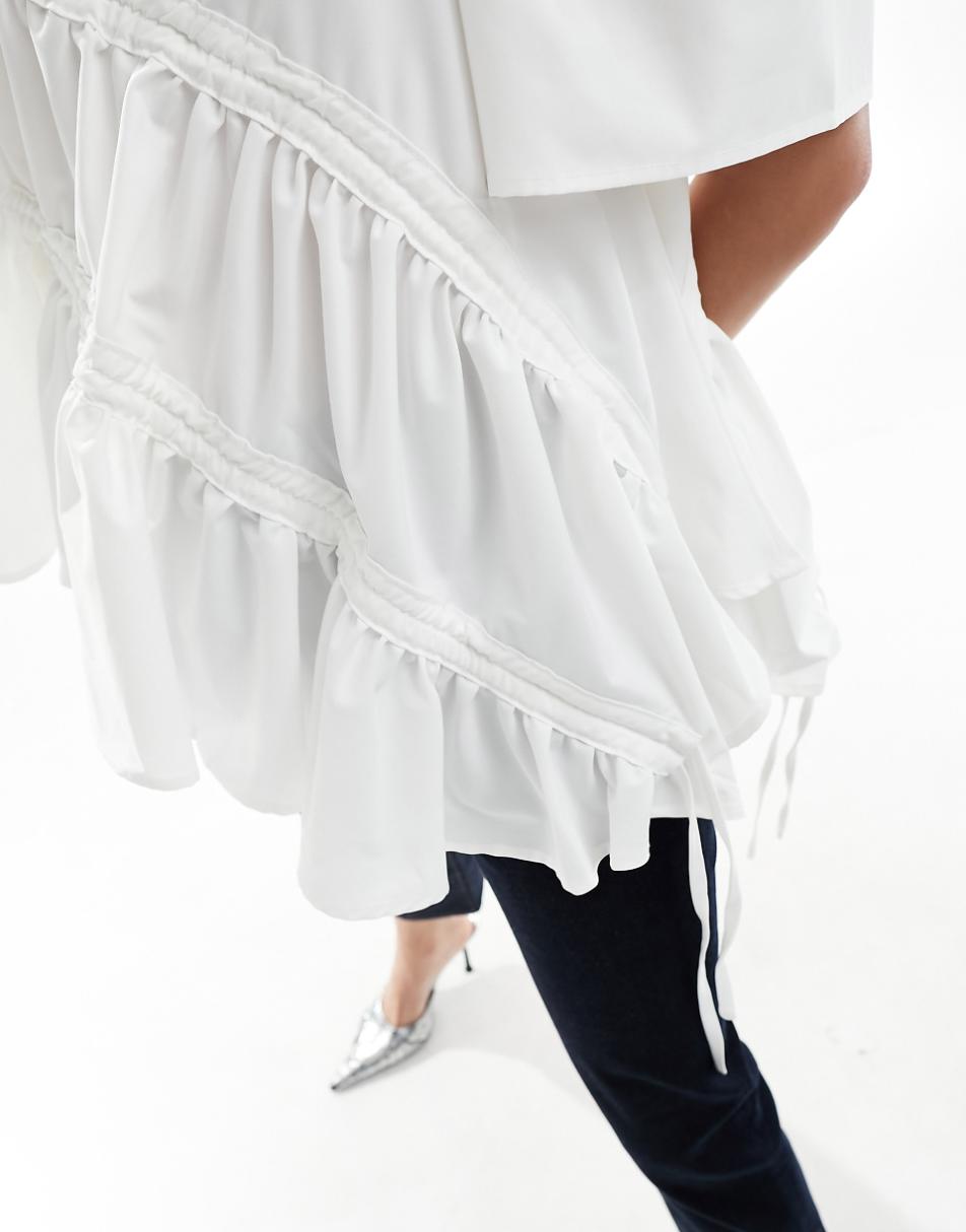 Ghospell asymmetric ruched top in white