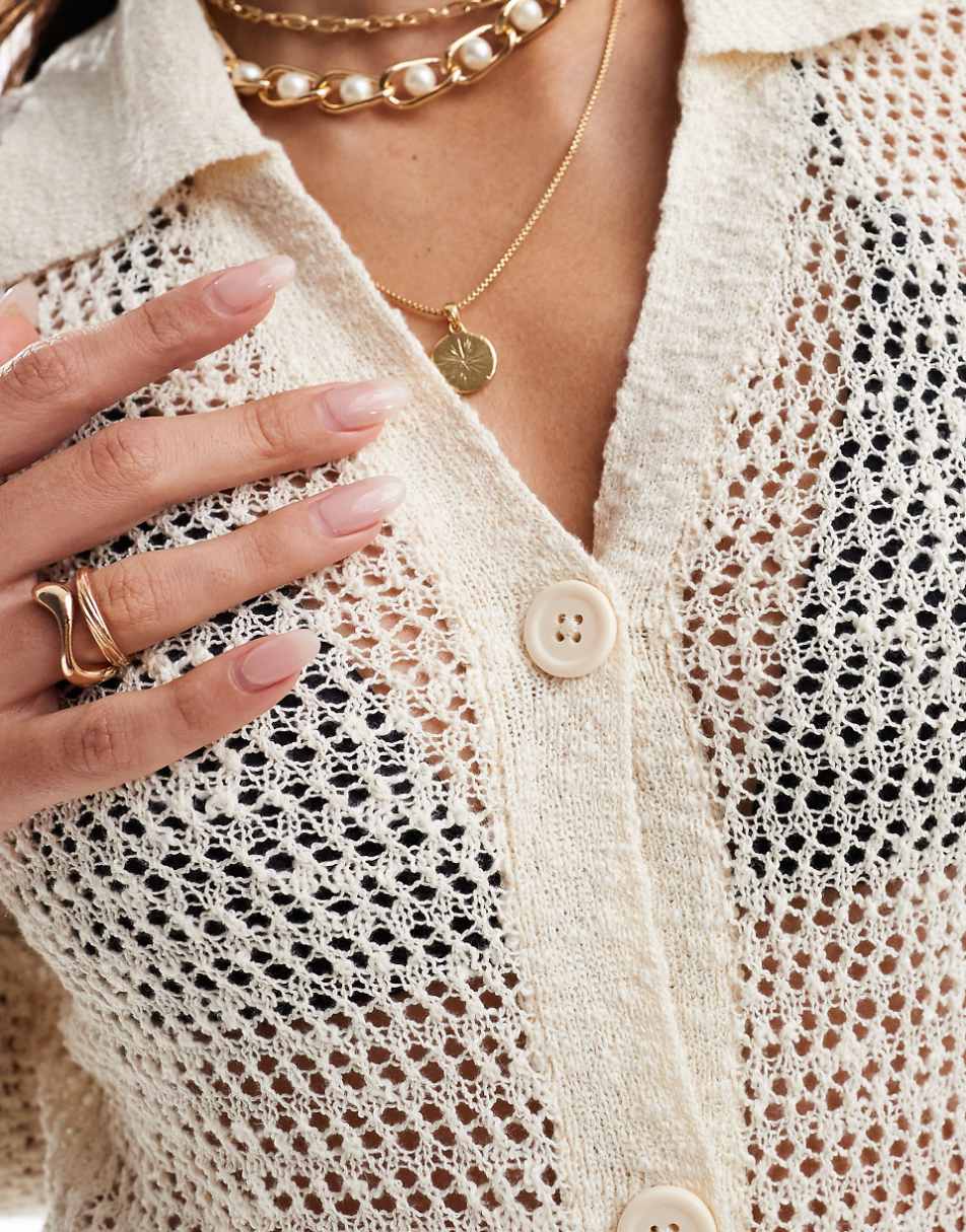 Miss Selfridge beach crochet open stitch maxi cardigan in cream