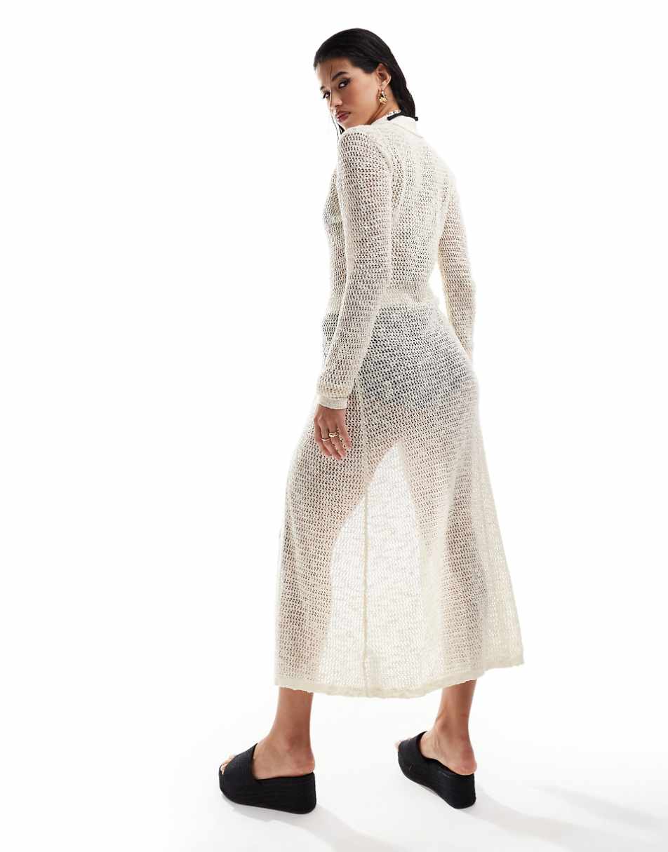 Miss Selfridge beach crochet open stitch maxi cardigan in cream