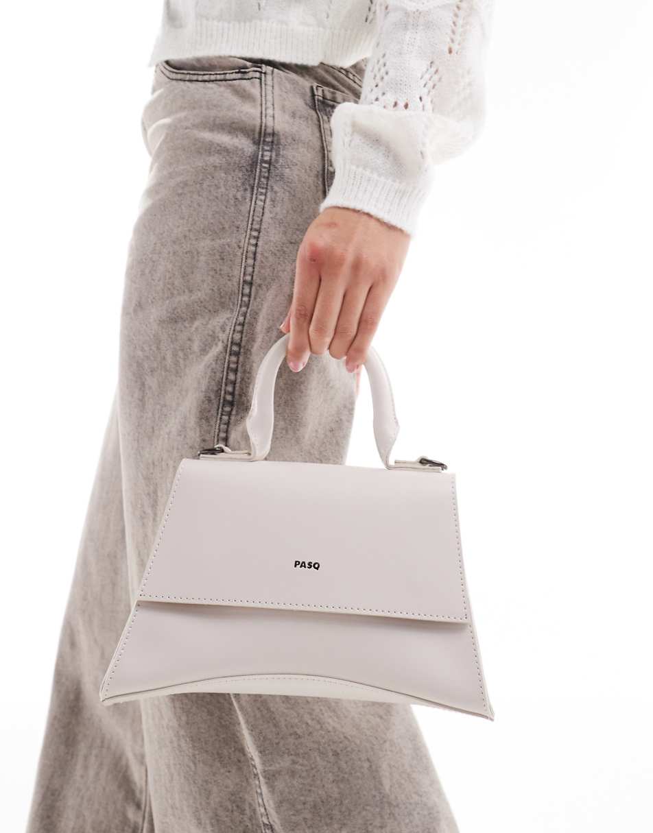 PASQ curved bottom mini grab bag with cross-body strap in off-white