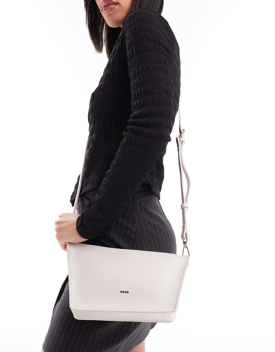 PASQ asymmetric shoulder bag with crossbody strap in off white