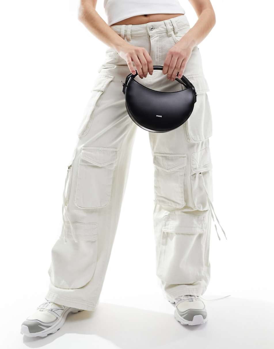 PASQ crescent grab bag with detachable crossbody strap in black