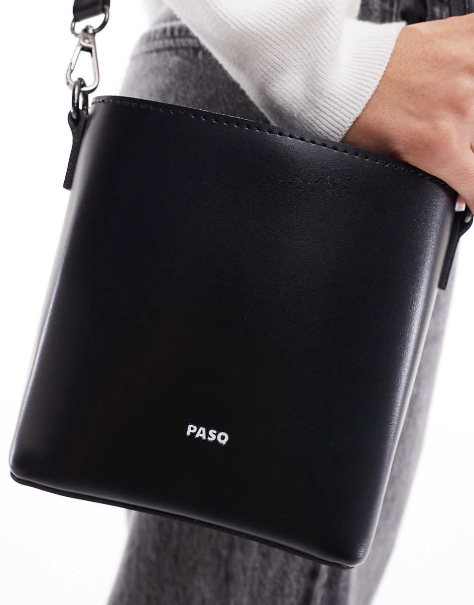 PASQ crossbody drawstring bucket bag in black