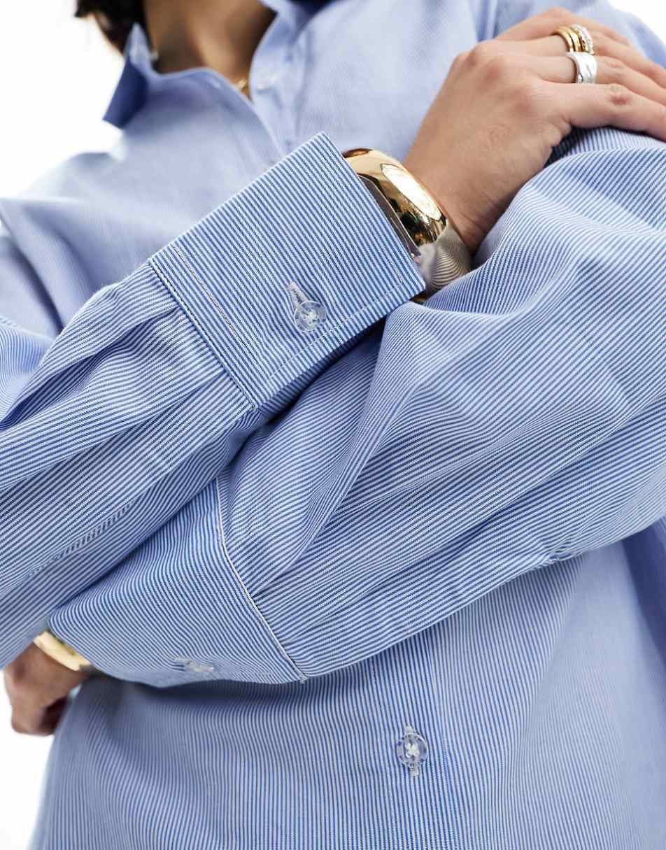 Cotton On oversized shirt in linen look blue stripe