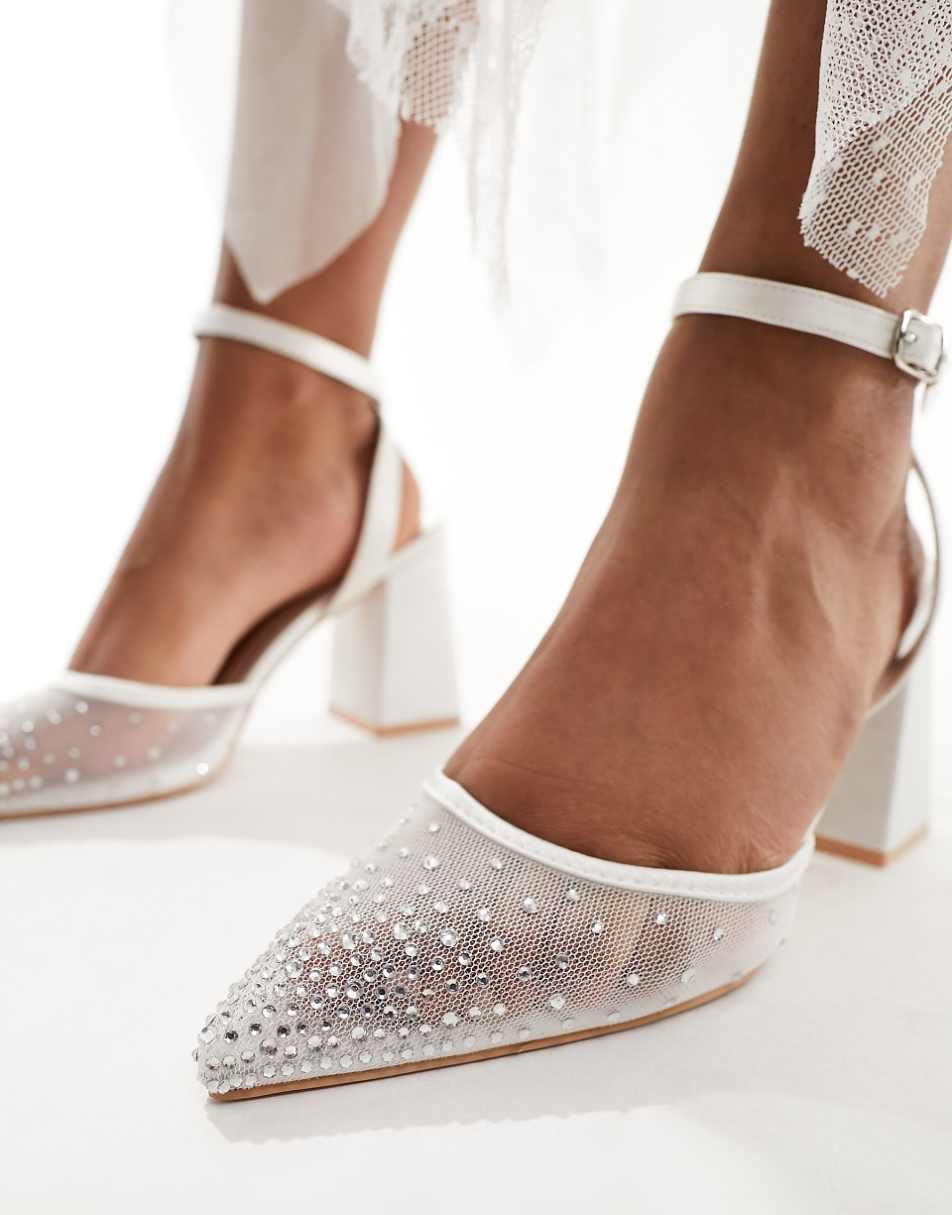 Be Mine Bridal Nala mesh block heeled shoes in ivory