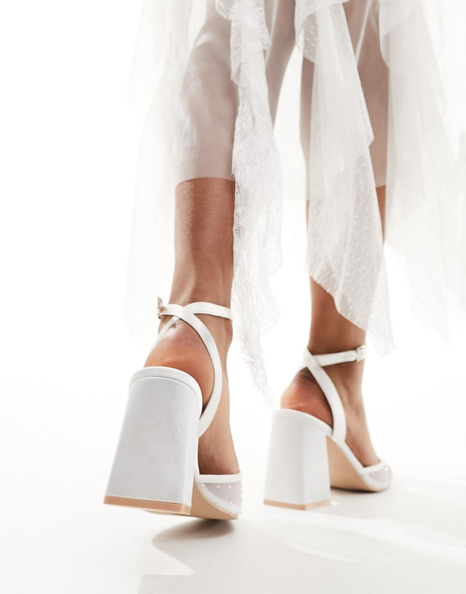 Be Mine Bridal Nala mesh block heeled shoes in ivory