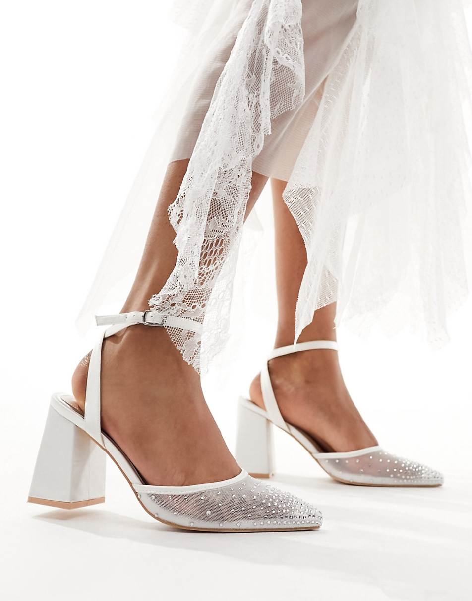 Be Mine Bridal Nala mesh block heeled shoes in ivory