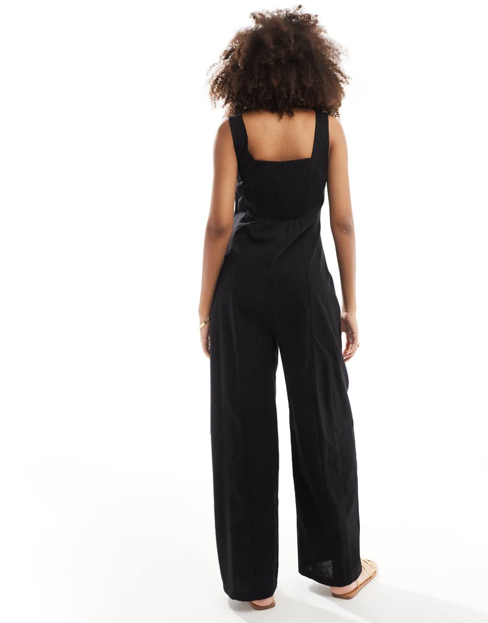 ASOS DESIGN square neck seamed tennis jumpsuit in black