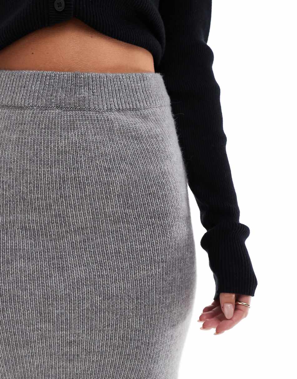ASOS DESIGN Petite knitted midi skirt in gray