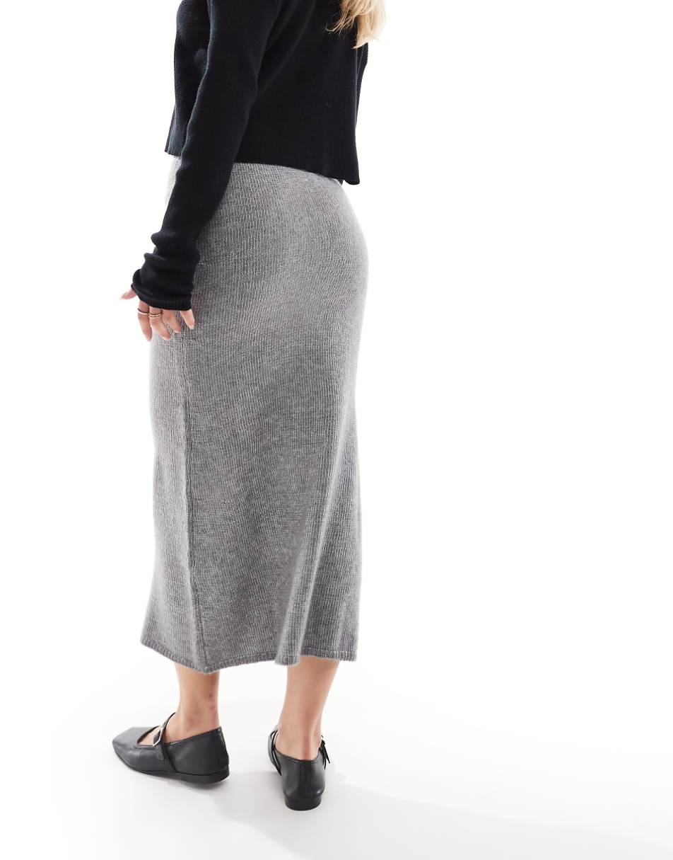 ASOS DESIGN Petite knitted midi skirt in gray