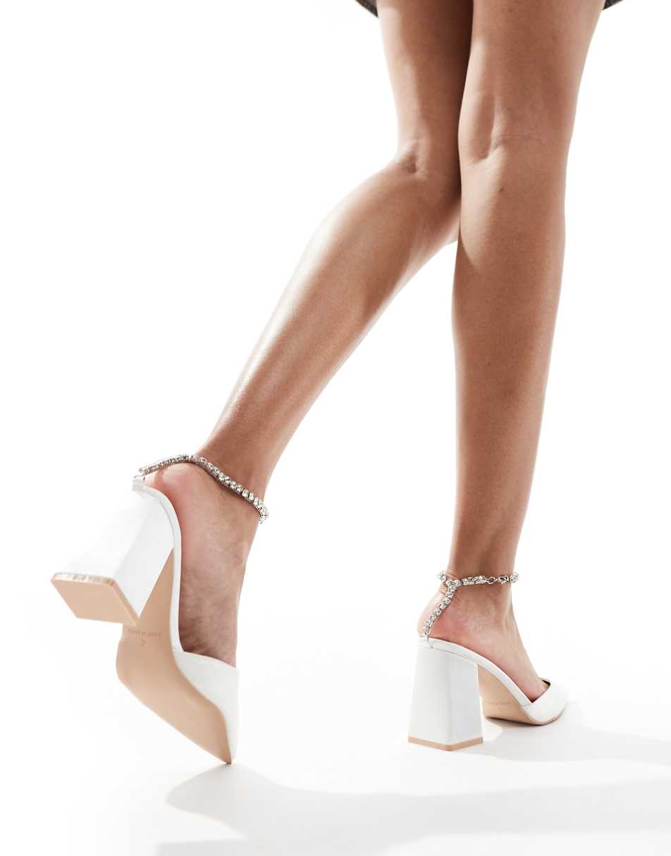 Be Mine Bridal Nella embellished ankle strap block heeled shoes in ivory
