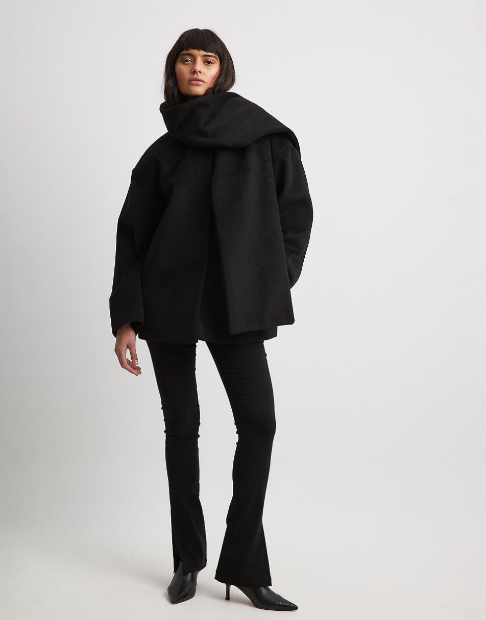 NA-KD short coat with scarf in black