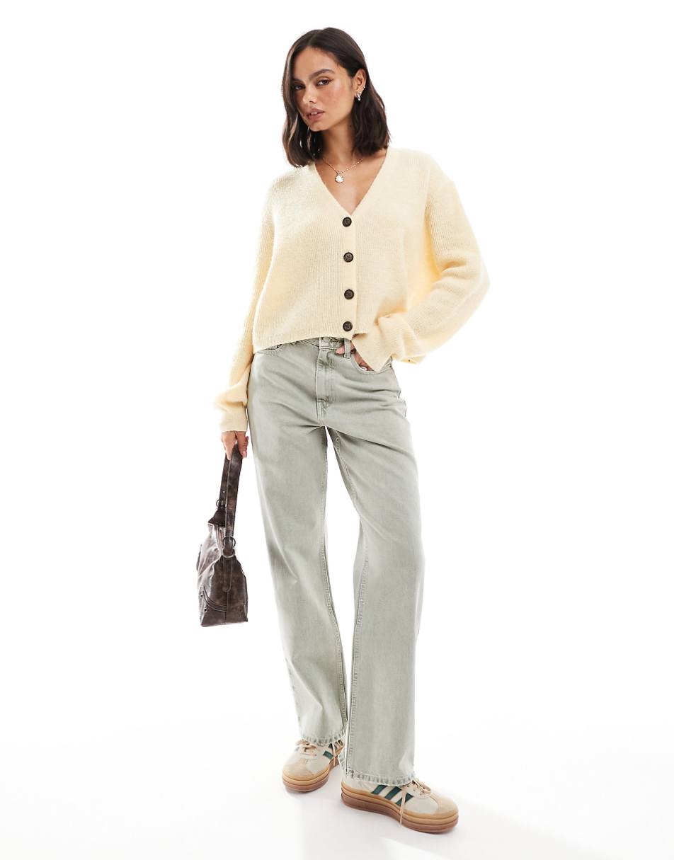 ASOS DESIGN v neck cardigan in loose knit in buttermilk