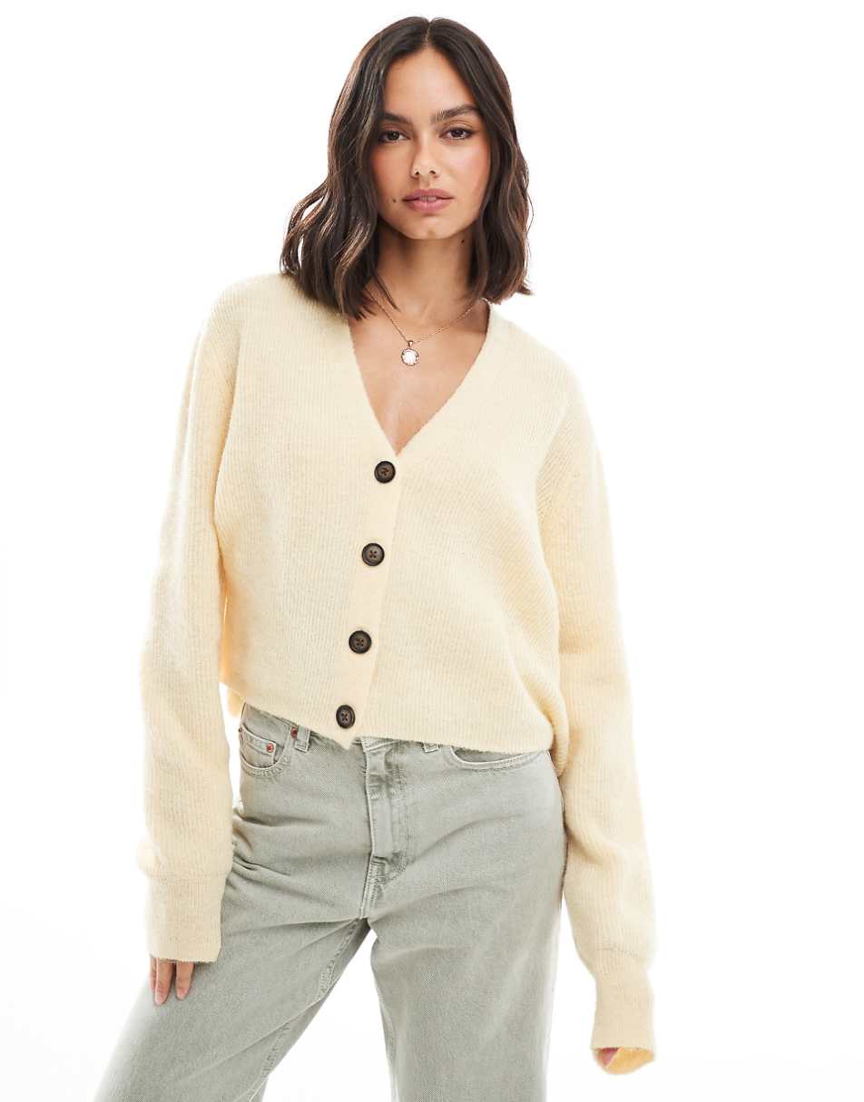 ASOS DESIGN v neck cardigan in loose knit in buttermilk