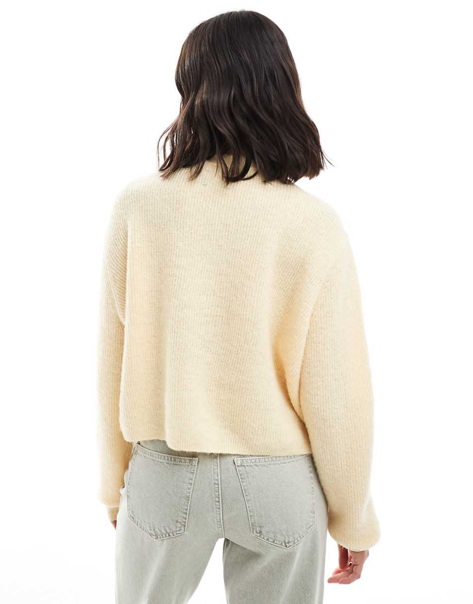 ASOS DESIGN v neck cardigan in loose knit in buttermilk