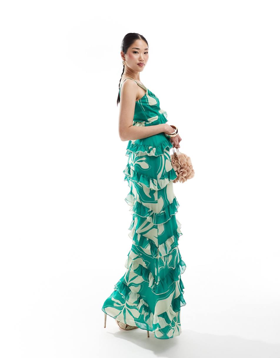 Pretty Lavish Piper ruffle maxi dress in bright jade green floral - Exclusive to ASOS